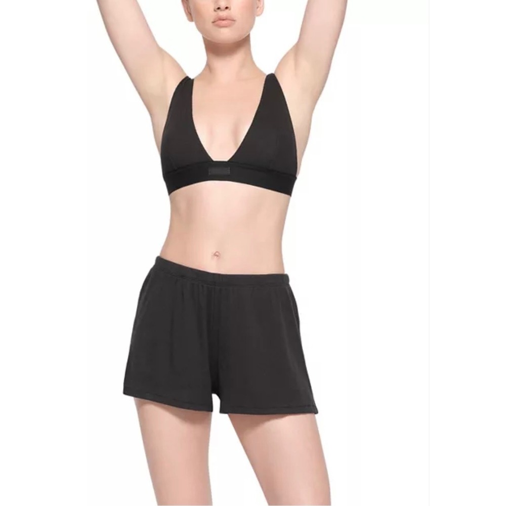 SKIMS Ribbed Sleep Shorts Onyx Black Modal Lounge Pajama Shorts Small